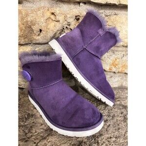 UGG Mini Bailey 3352 Purple Suede Sheepskin Shearling 1 Button Short Boots W's 6